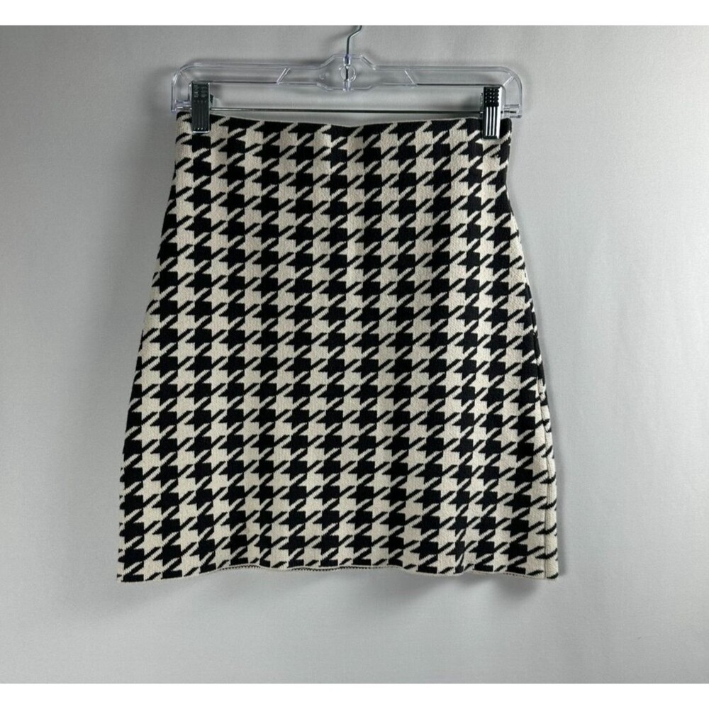 LOFT Outlet Houndstooth Knit Mini Skirt XXSP Black Cream Academia‎ Preppy Career
